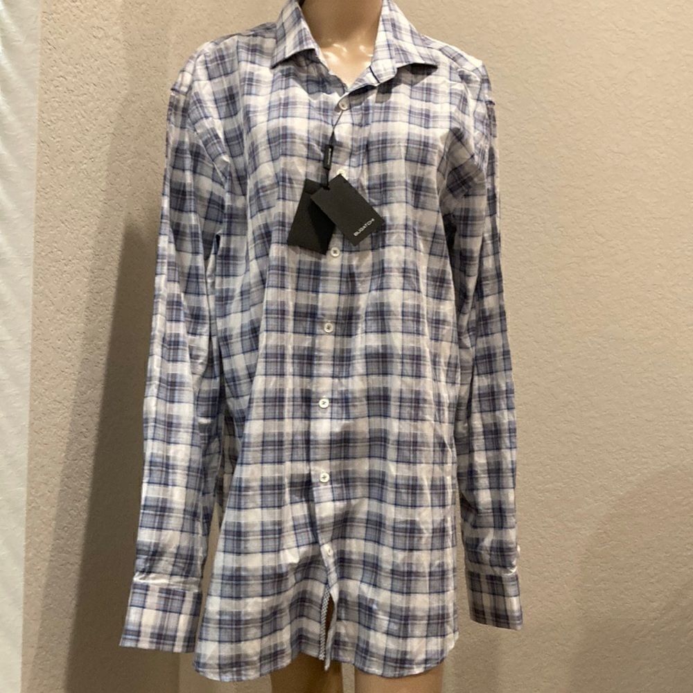 Nwt Bugatchi blue plaid button down shirt